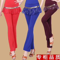 Square dance trouser skirt spring and summer new sequin large size pants adult dance suit bottoms pants female Latin dance culottes