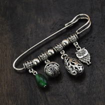 vintage ethnic green agate seedlings silver bead pin pins sweater japanese korean fashion womens handmade ornaments gift