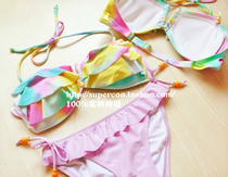 Macaron ice cream color day single size chest Joker V word boob bikini pink cake edge
