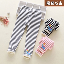 Clearance girls plus plush leggings Girls pants leggings Autumn and winter middle school children thick striped leggings