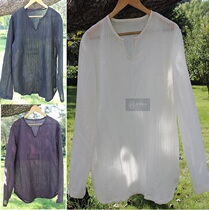 Sedimentation__His Chinese style original Chinese mens linen shirt long sleeve shirt male size literature