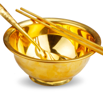 Pusheng edge copper tableware copper bowl copper chopsticks copper spoon Gold Bowl set golden rice bowl home furnishings