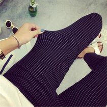 South Korea 2021 new spring and autumn tight elastic waist striped plaid thin pants women slim pants
