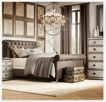 High-end American country solid wood sled bed European vintage oak 1 8 m bed French old fabric double bed