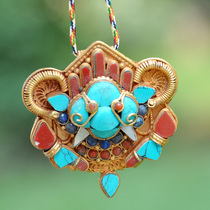 Religious goods turquoise box Nepal 925 sterling silver gilt gold winged bird kagwu box