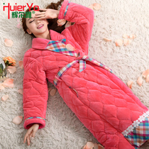Ms. Glow winter ladies thicken triple flannel flannel clip cotton pyjamas warm coral suede padded jacket for sleeping robe