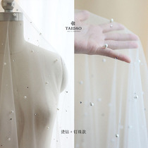 Fine three-dimensional Pearl net irregular nail beads shiny hot diamond transparent fabric encrypted net wedding soft net fabric
