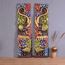 Thailand solid wood hollow carved board living room porch partition wood carving board living room elephant grid decorative wall decoration