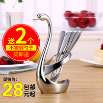 Solid melting stainless steel fruit fork Korean fashion creative fruit signing meat fork Cygnus tableware set