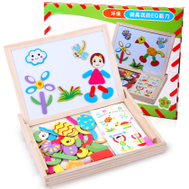 Solid wood childrens magnetic drawing board bracket writing board Small blackboard Tangram Childrens baby easel puzzle set