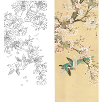 Gongbi painting white sketch background Yu Jigao flowers and birds 58*132 physical white paper print draft with color map 041T