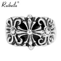 ruibeila925 silver retro Silver Cross military flower men and women couples ring European and American fashion personality ring