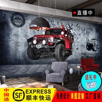 3D three-dimensional broken wall off-road vehicle motorcycle cement gray wall wallpaper restaurant casual bar Internet cafe KTV bar wallpaper