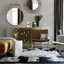 60 European-style black and white grey design soft clothing Bull Leather Carpet Geometric Pattern Splicing Hand-tailored