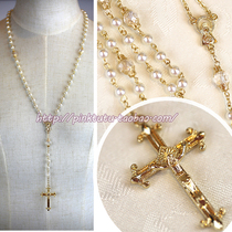 Fashion Bay prayer girl white pearl crystal gold cross neckladies exaggerated accessories