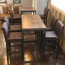 Retro bar high foot table Solid wood high bar Restaurant table and chair combination Cafe bar table and chair Marble bar table