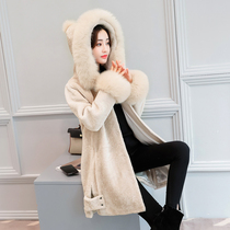 Anti-season clearance processing medium and long imitation fox fur fur one-piece fur coat Womens winter anti-real sheep shearing coat