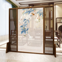 Xiaodans living room solid wood screen flower and bird calligraphy porch partition Teahouse club left and right fence