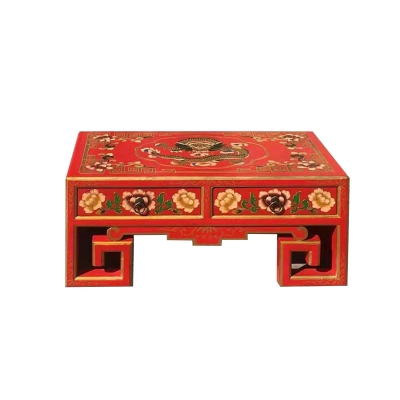 Tibetan small tea table painted Kang several solid wood tea table small U table Kang table retro window table tatami antique home