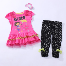 Foreign Trade Original Single Outlet American Girl Short Sleeve Suit Summer Full Cotton Child Cute Woman Baby T-Shirt Pants