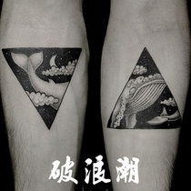 Breaking wave tattoo stickers dark night whale literary black and white geometry pair of long-lasting cold wind ins long-lasting fish