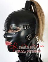 Latex Coat Headgear Sexy Latex Clothing Face with hair tube without wig moving blindface mask
