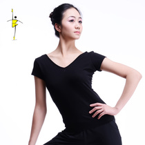 Dance space front V rear round spring dance T-shirt yoga fitness dance practice Costume Jacket Short Sleeve Female Adults