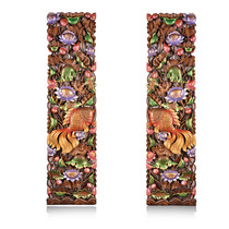 Thai crafts solid wood hollow carving color goldfish wall carved board living room wall hanging wall decoration
