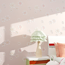 (send glue)Korean pastoral wallpaper Bedroom living room non-woven wallpaper Pink flowers Wedding room girls childrens room