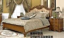 Eurostyle bed American solid wood bed European-style solid wood Genuine Real Wood Imitation Ancient Leather bed European-style bedroom bed