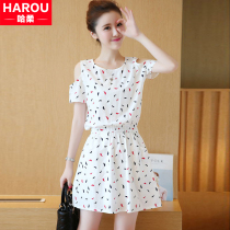 Flower skirt girl summer dress 2021 new junior high school students hipster waist cotton linen dress