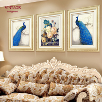Living room sofa background wall decorative painting American Porch Restaurant hanging painting flower European modern mural peacock oil painting