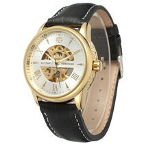 FORSINING Rome double scale hollowed-out minimalist casual three-pin automatic mechanical belt watch D244