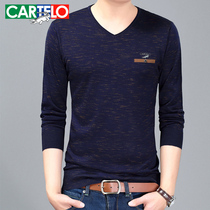 Cadile crocodile long sleeve T-shirt men autumn youth V collar slim knit base shirt size mens shirt tide
