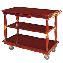 Three-layer service car trolley pastry truck delivery car luxury wooden wine truck solid wood cake car