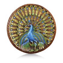 Thailand imported cross-board Southeast Asia home decoration background wall decorative painting handmade teak round peacock carved board