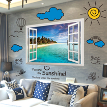 3D three-dimensional fake window wall sticker sticker art Bedroom living room wall decoration fresh wallpaper Self-adhesive background wall warm