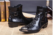 Autumn mens pointed leather boots Martin boots Korean version of business casual leather trend boots fashion personality mens boots