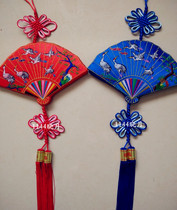Chinese knot single-sided embroidery pine crane fan pendant National style classical handicraft wall hanging decoration special price