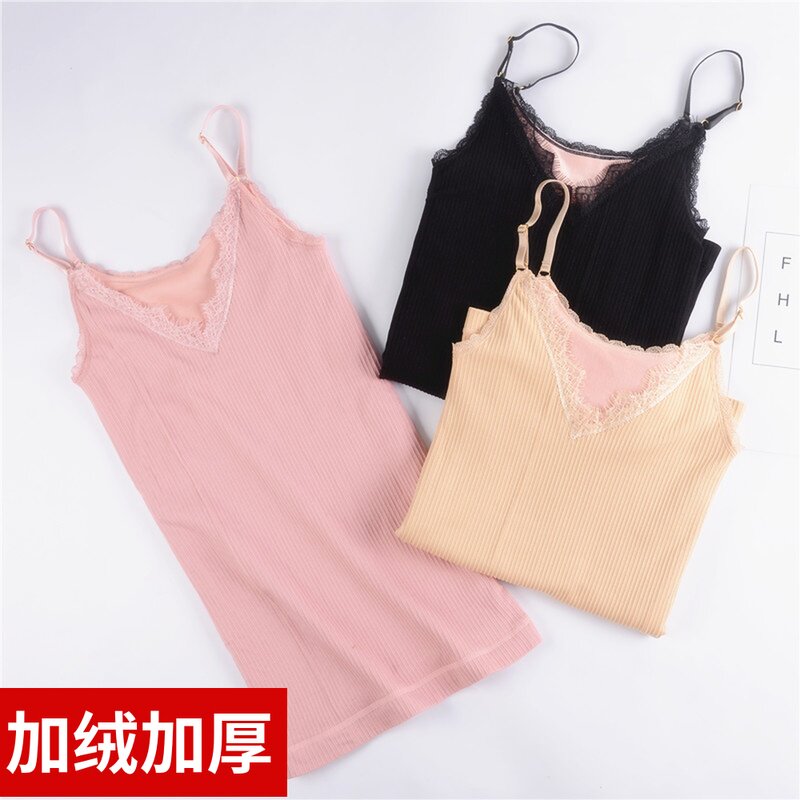 批发保暖内衣女加厚加绒吊带保暖女紧身打底秋衣女冬季性感小睫毛
