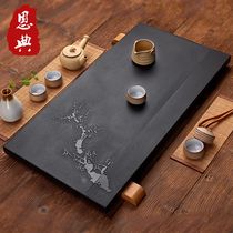 Large Stone tea tray natural black stone custom household drainage tea sea whole stone stone simple Wujin Stone tea tray
