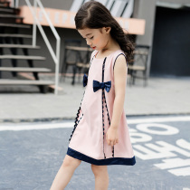 Girls  dresses summer 2018 new middle and large childrens childrens Korean bow fashion Western style skirt sundress tide