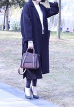 JULEE custom black double-sided cashmere hand shoulder loose fashion version side slit extended coat