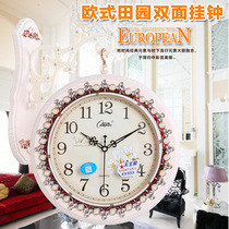 Kangba Silk European double-sided clock Living room large two-sided wall clock silent creative clock Modern Quartz clock watch hanging watch