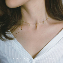 TYUSHA shiny crystal American imported 14K gold gold gold injection small five-pointed star necklace choker asymmetric wind