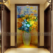 Art glass entrance aisle background wall screen partition Deep carved painted stickers Gold leaf glass flowers bloom