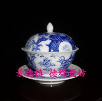 Jingdezhen Cultural Revolution Factory goods Porcelain Green Flowers Handpainted Pale of the Three Cups of the Bowl Cover Cup Collection