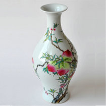 Pastel Birthday Peach olive bottle eight Peaches two bats hand-drawn antique Jingdezhen ceramic porcelain ornaments