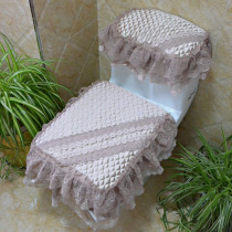   High-end European-style lace fabric toilet cover three-piece toilet cushion toilet cover cushion square oval type