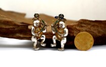 Liansheng doll -- Rare all-inclusive pair--Qing Dynasty old silver three-dimensional old silver figure(0019)